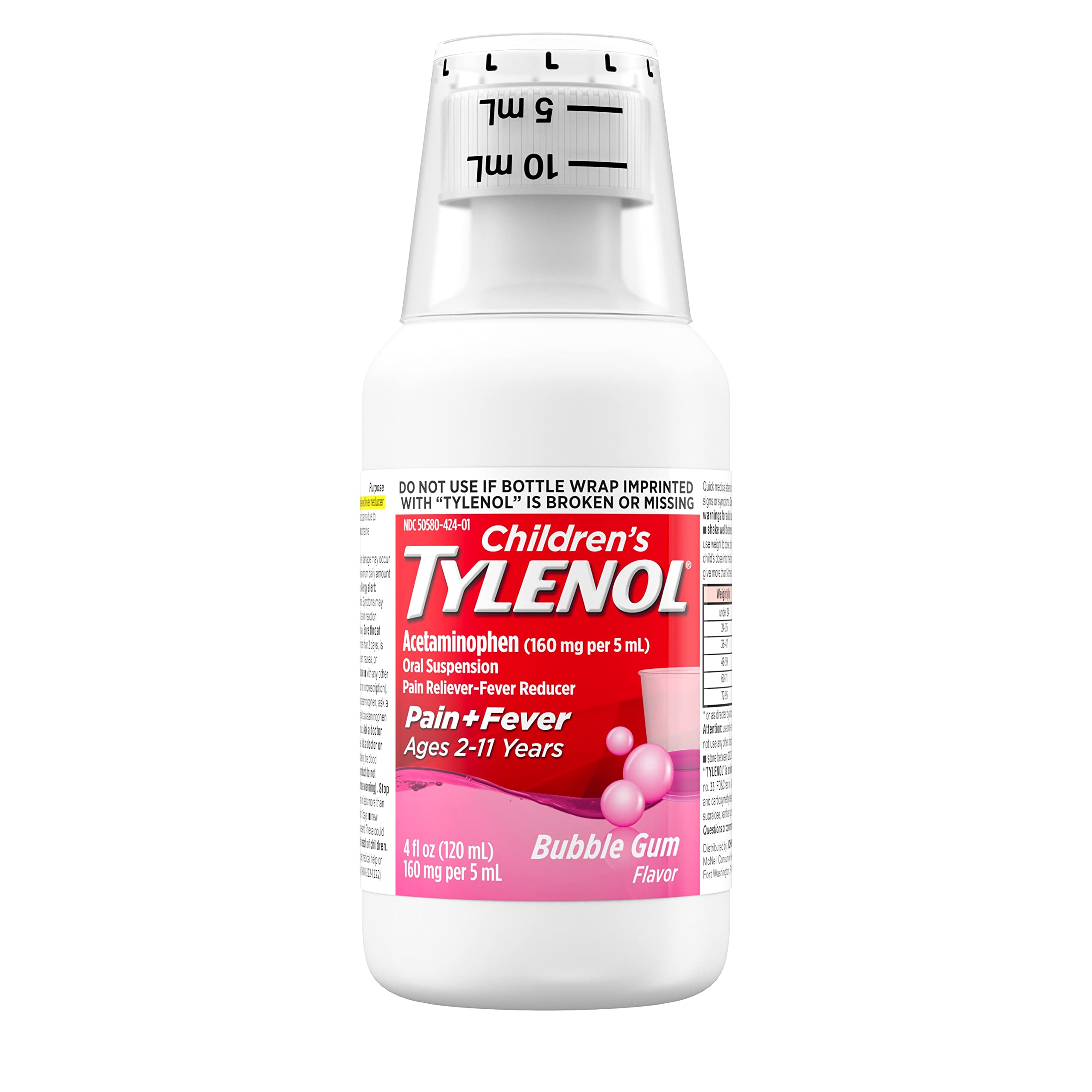 CHILDREN TYLENOL SYRUP 2-11YRS BUBBLE GUM 120ML