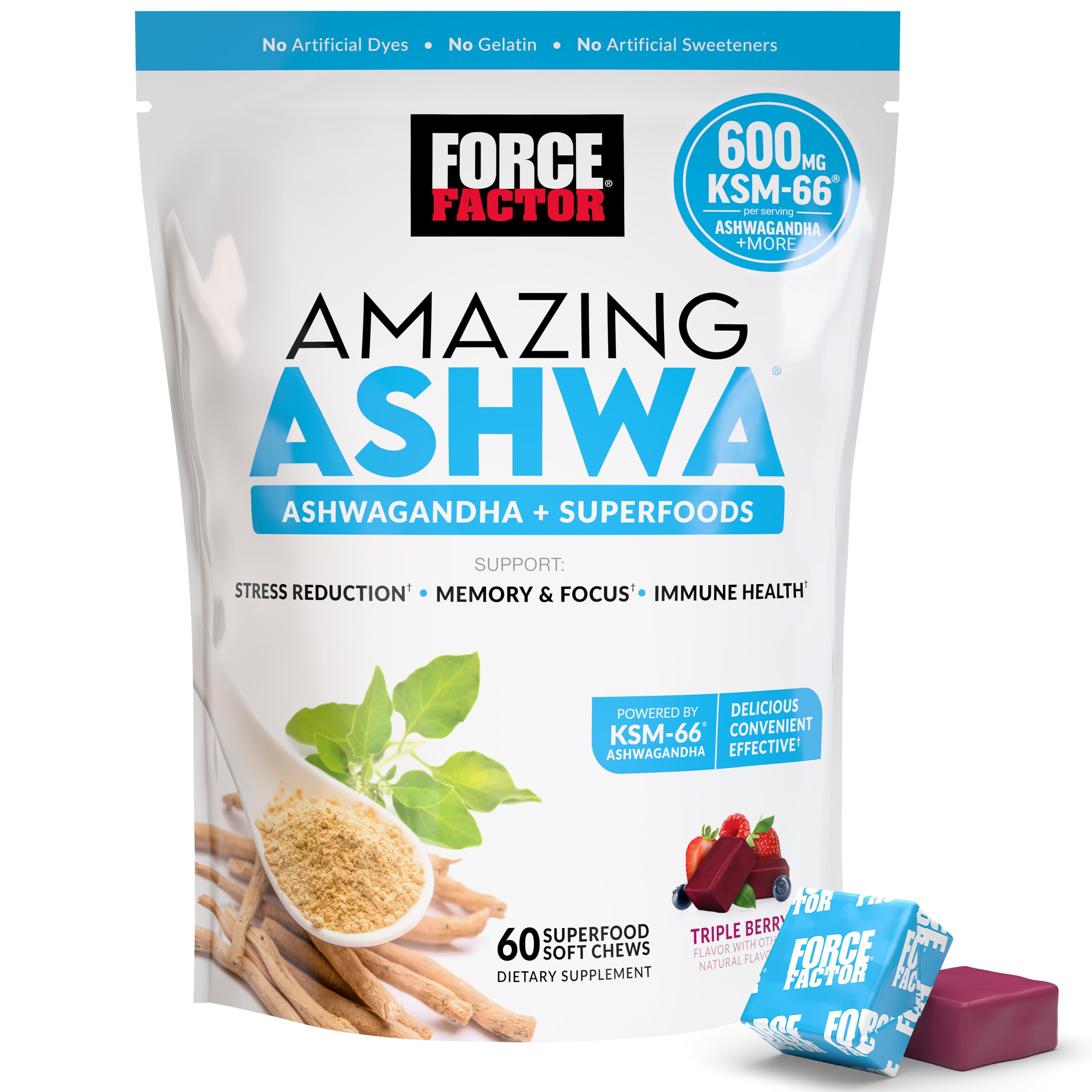 FORCE FACTOR ULTRA AMAZING ASHWA  300MG X60 BERRY FLAVOR
