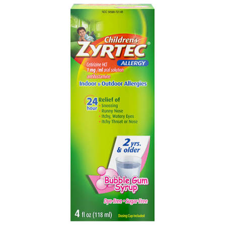 CHILDREN ZYRTEC ALLERGY SYRUP BUBBLE GUM 118ML