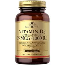 SOLGAR VITAMIN D3, CHOLECALCIFEROL 25MCG, 1000IU 100 GELS